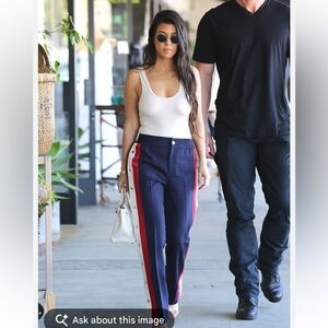 Navy Track Pants with Red and White Accents